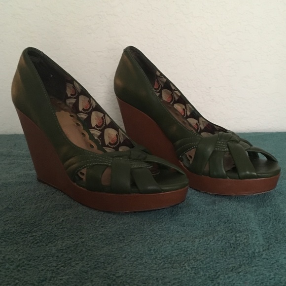 Seychelles Shoes - Seychelles Green High Heel Wedges, Open Toe,Size 7